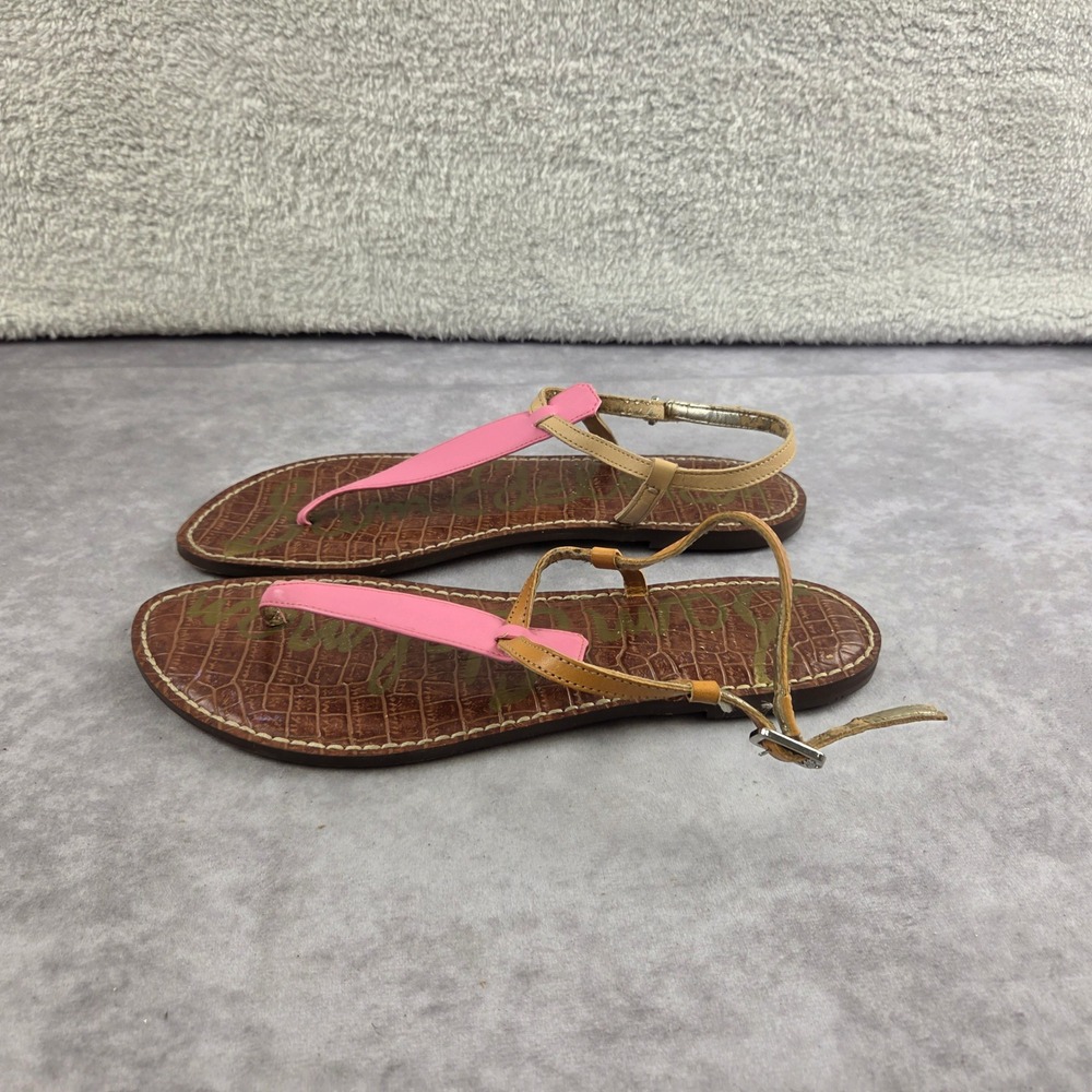 Sam Edelman Gigi Sandals Pink Tan Croc Embossed Thong Flat Buckle Womens 10